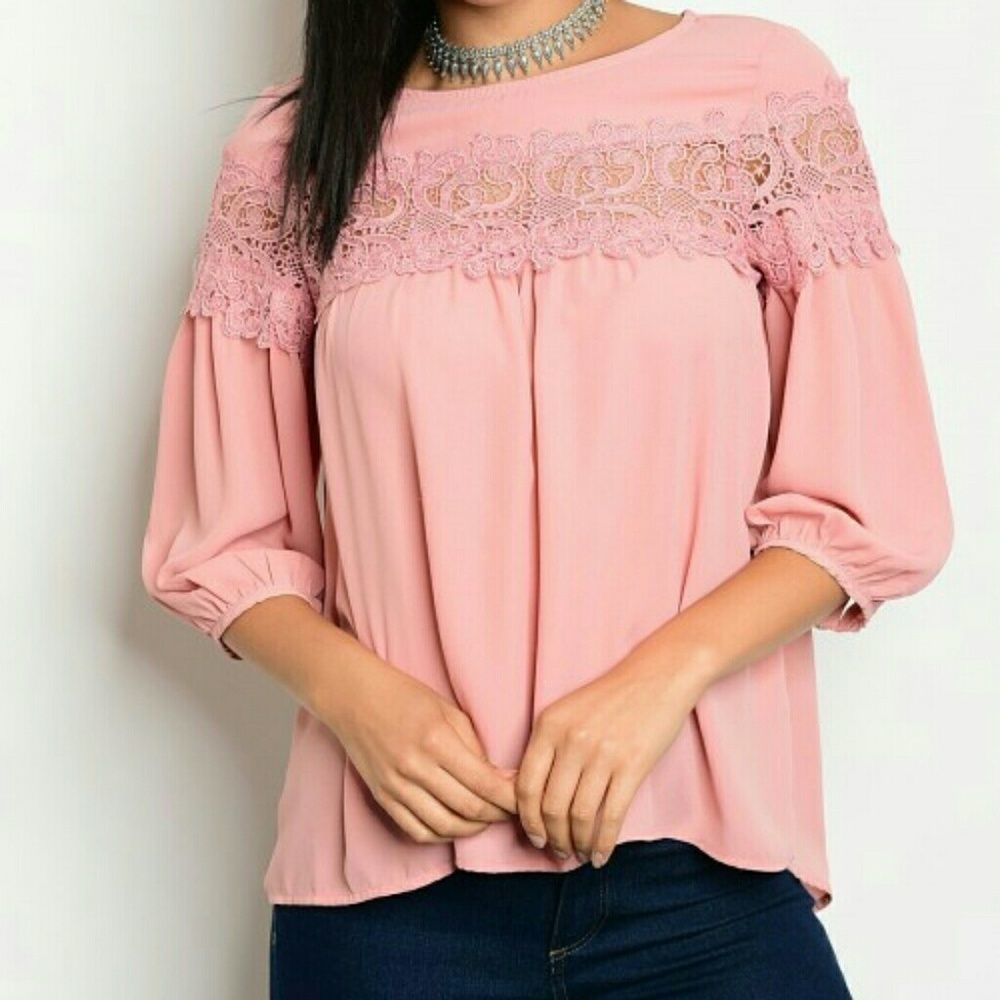 High Low hem Blush pink Blouse W/ Crochet
